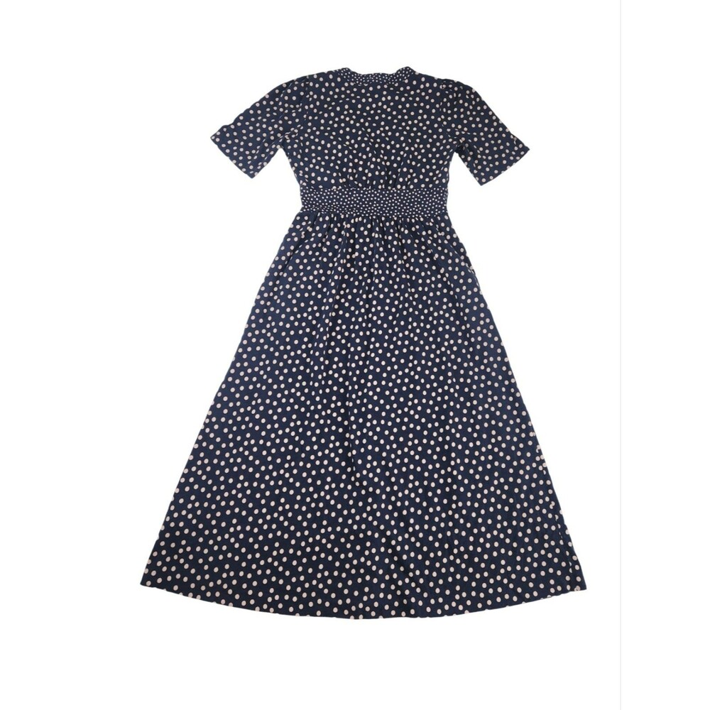 Boden Natalia Jersey Tea Midi Dress Womens Size 2 Navy Pink Polka Dot Pockets - Picture 6 of 9